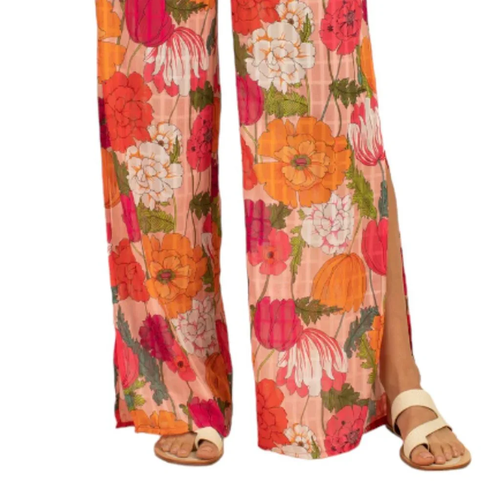 SOLD TRINA TURK NWT Women's SUNNY BLOOM Slit Pant Cover Up Multi Floral Print L - Picture 2 of 13